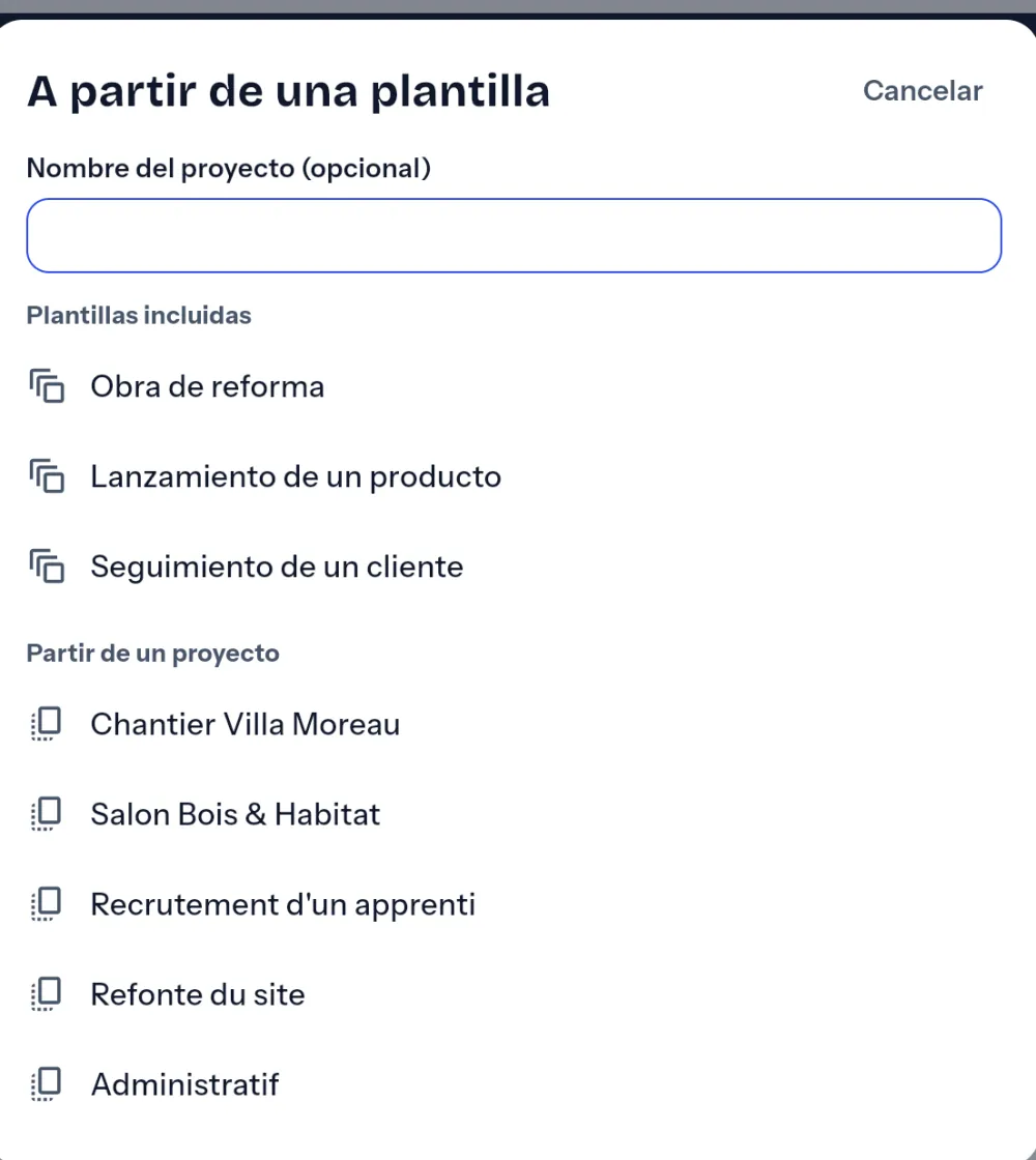 Crear un proyecto a partir de una plantilla incluida o de un proyecto existente.