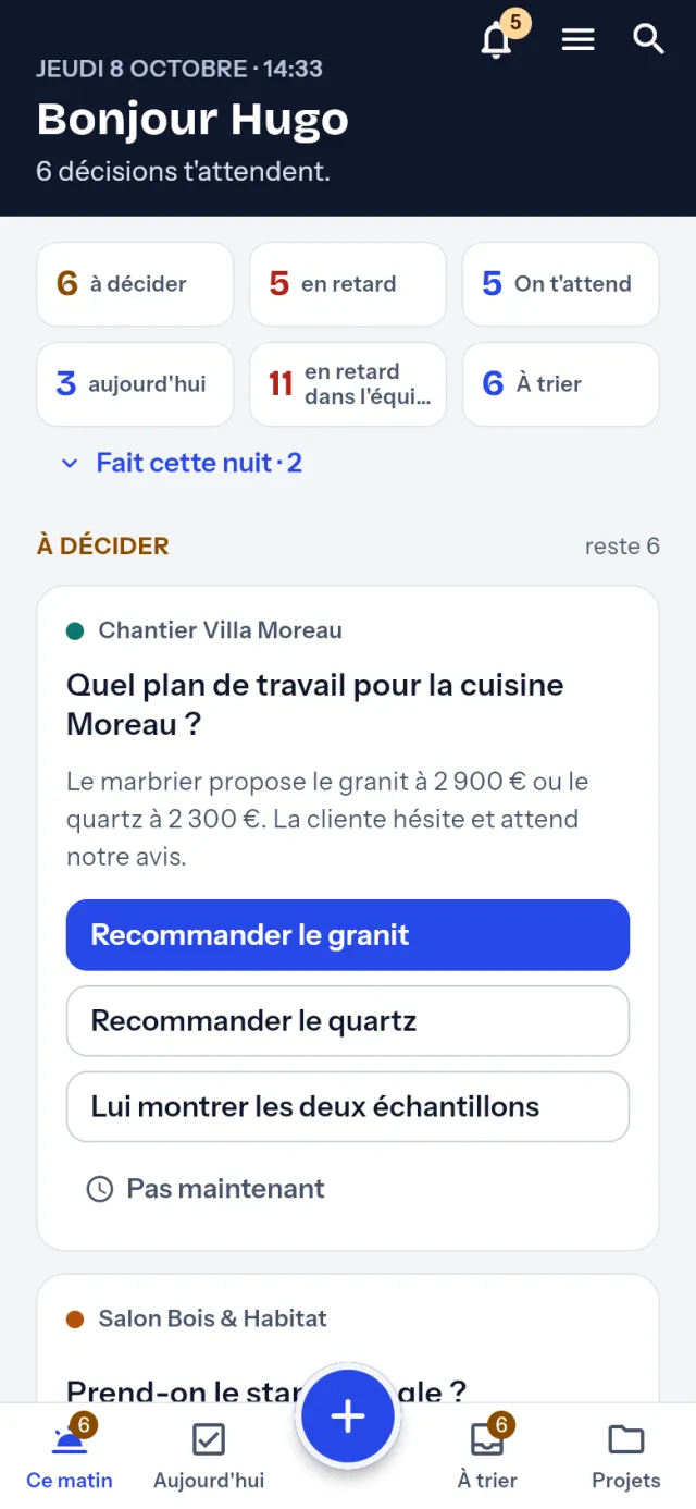 Le même écran sur un téléphone.