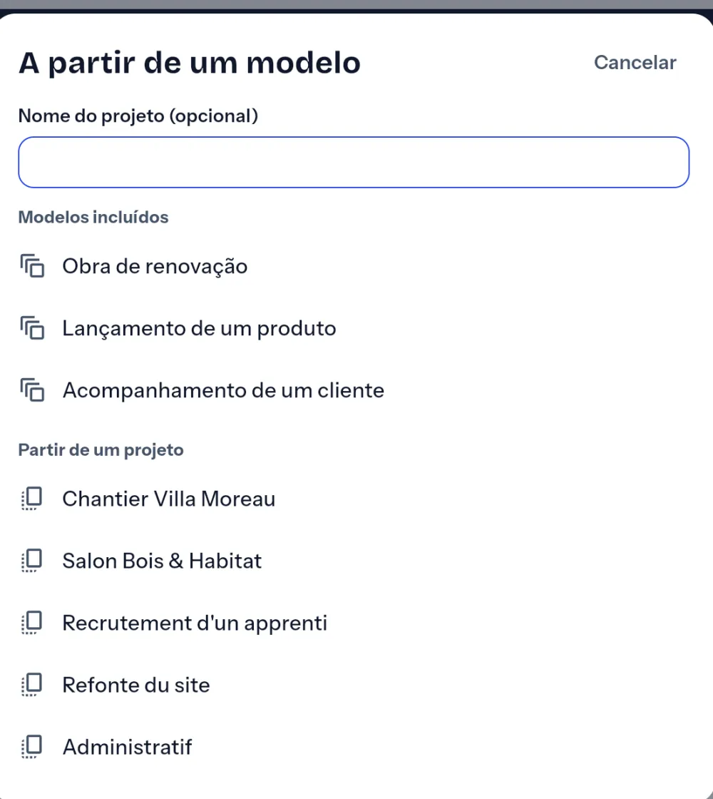 Criar um projeto a partir de um modelo fornecido ou de um projeto existente.